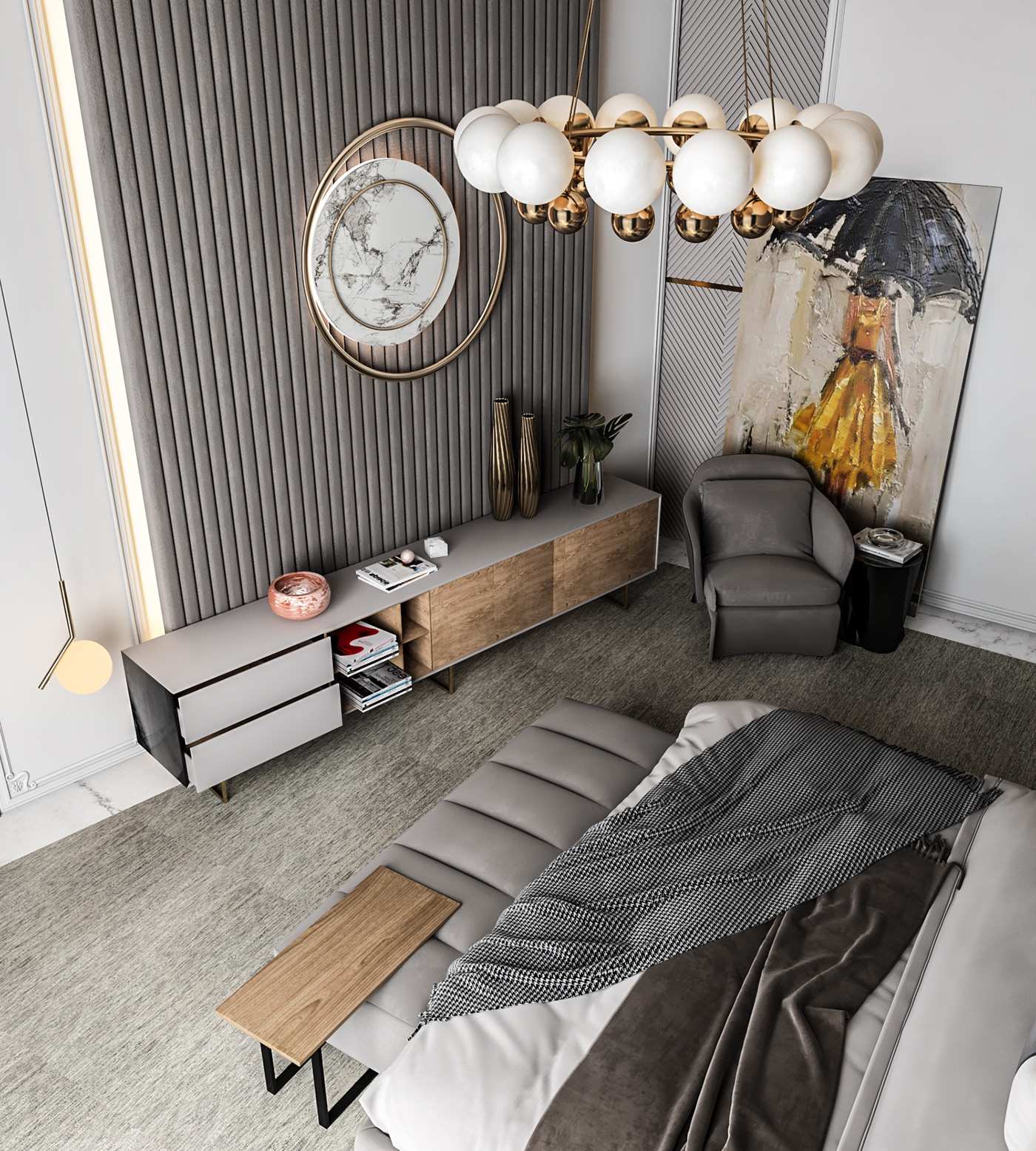 Thiết kế nội thất phòng ngủ luxury với gma màu sang trọng.