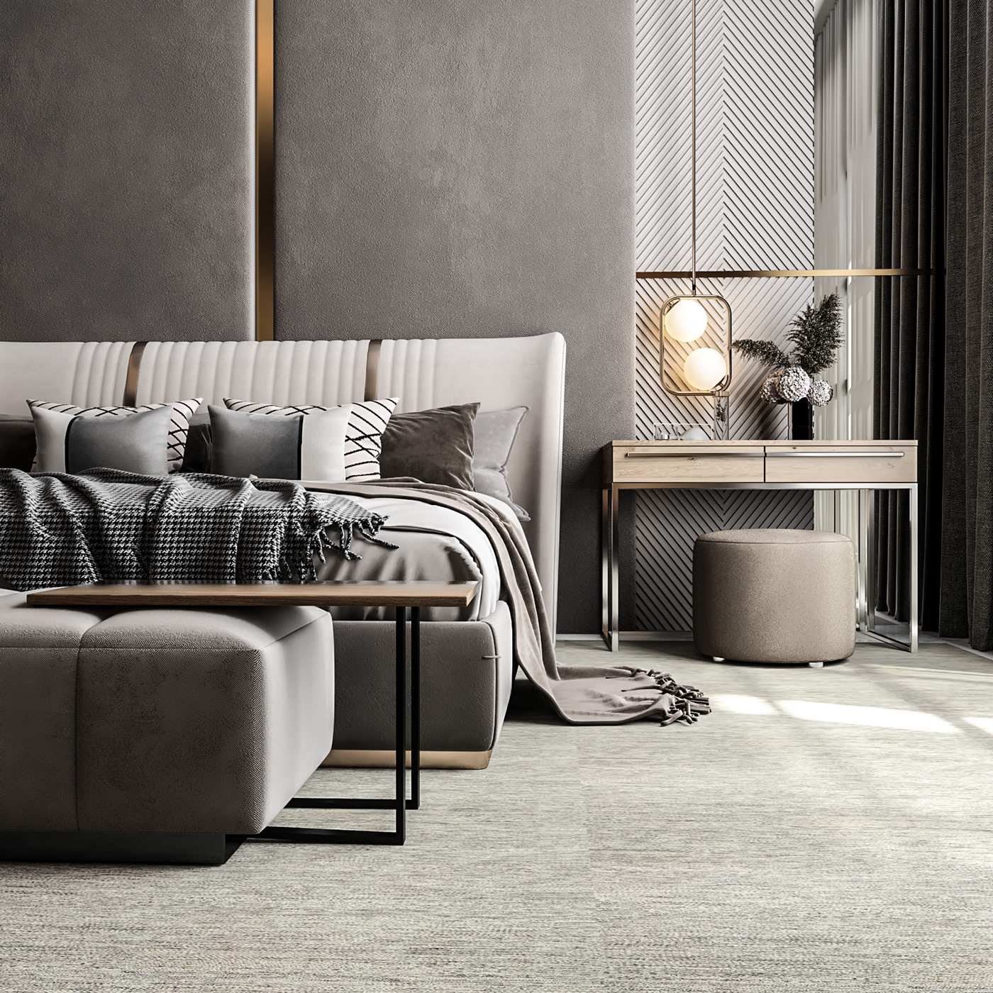 Thiết kế nội thất phòng ngủ luxury với gma màu sang trọng.