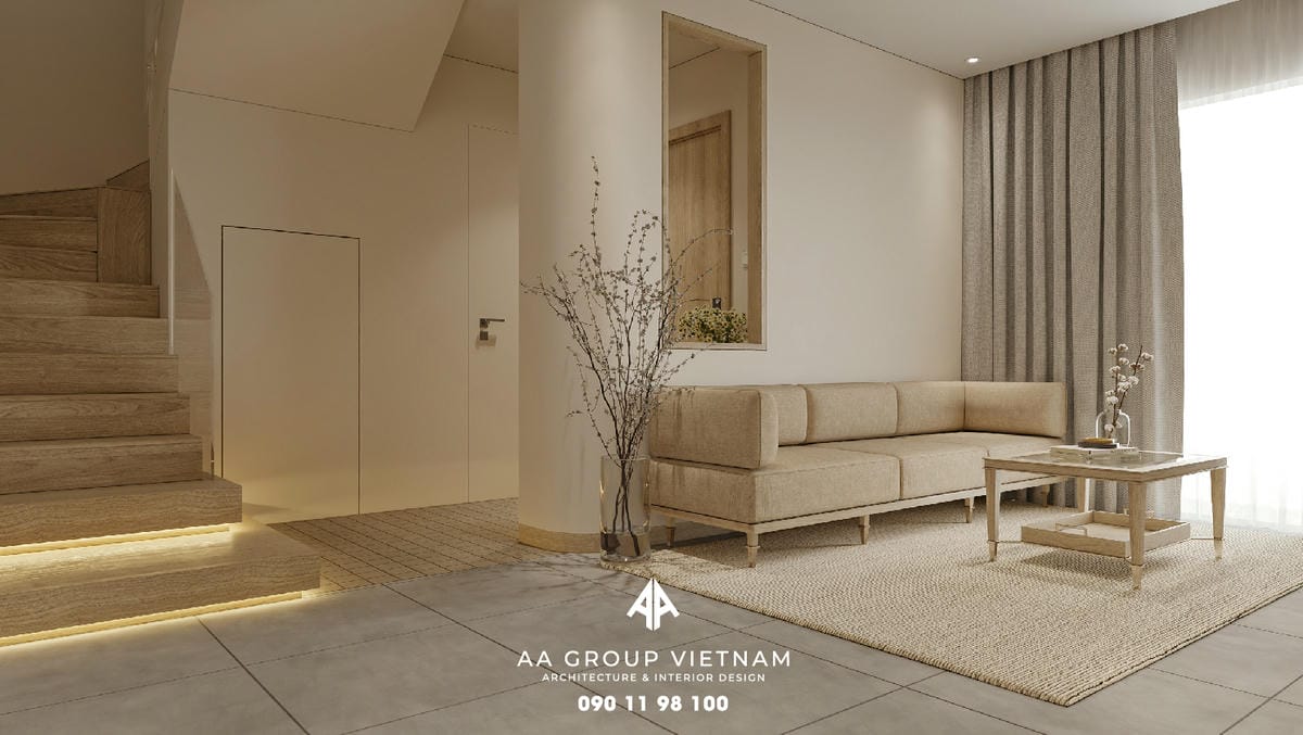 Thi công thiết kế nội thất biệt thự phong cách đồng quê mộc mạc - phòng khách.