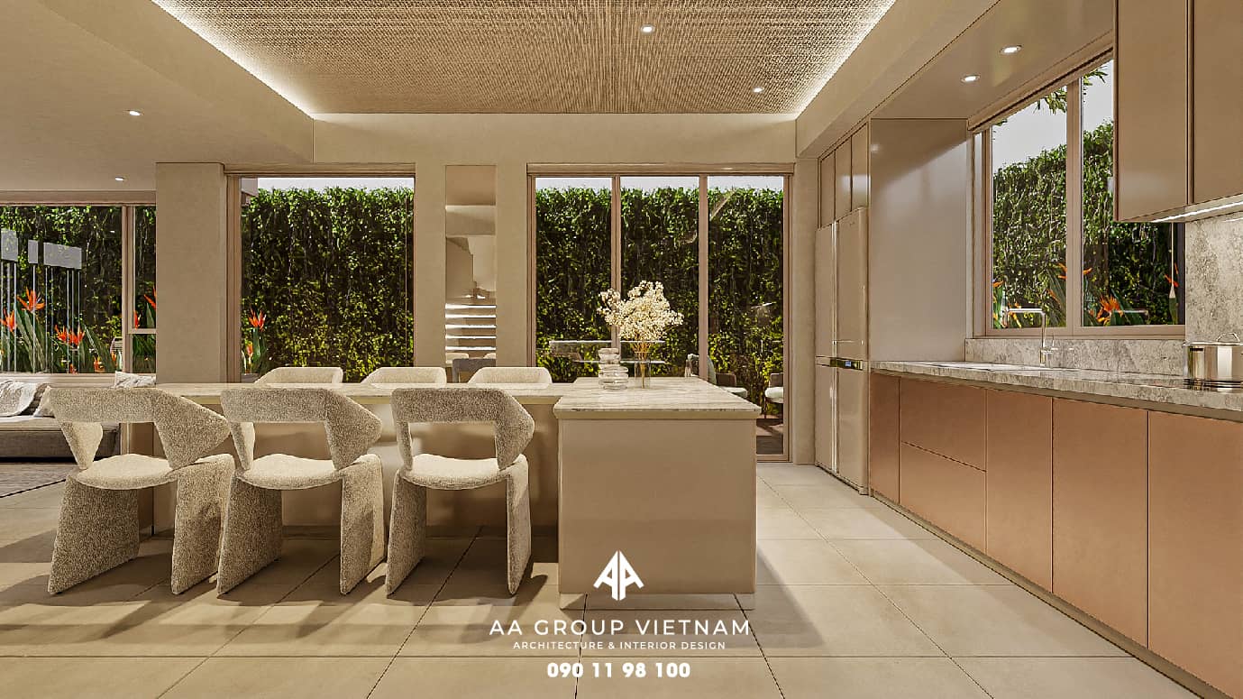 Tone màu Modern Beige nổi bật, mang đến nét nhẹ nhàng thanh lịch. (Xem trọn mẫu thiết kế tại đây)