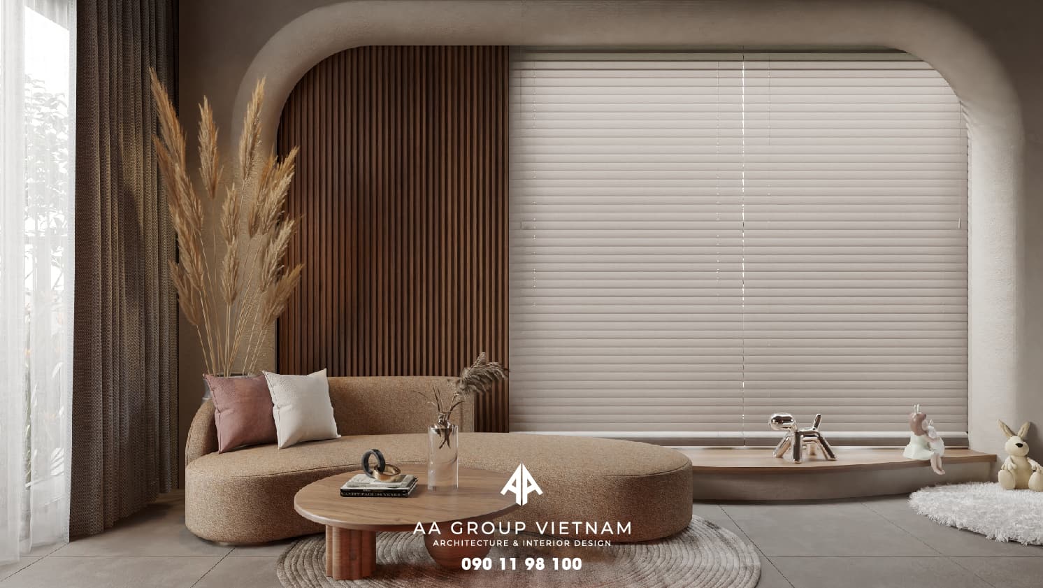 Không gian nội thất Wabi Sabi, thể hiện tích cách giản dị của gia chủ.