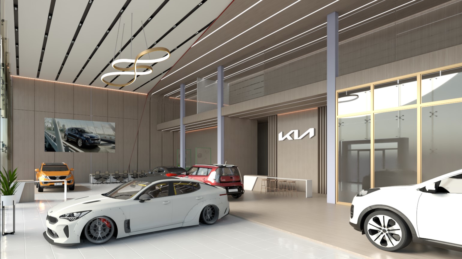 Thiết kế showroom sử dụng vật liệu kính và kim loại, toát lên nét hiện đại.